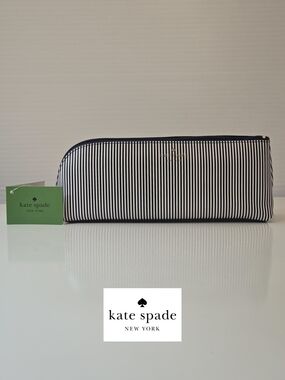 NWT Kate Spade Navy & White Striped Pencil Pouch w/ eraser, ruler & sharpener